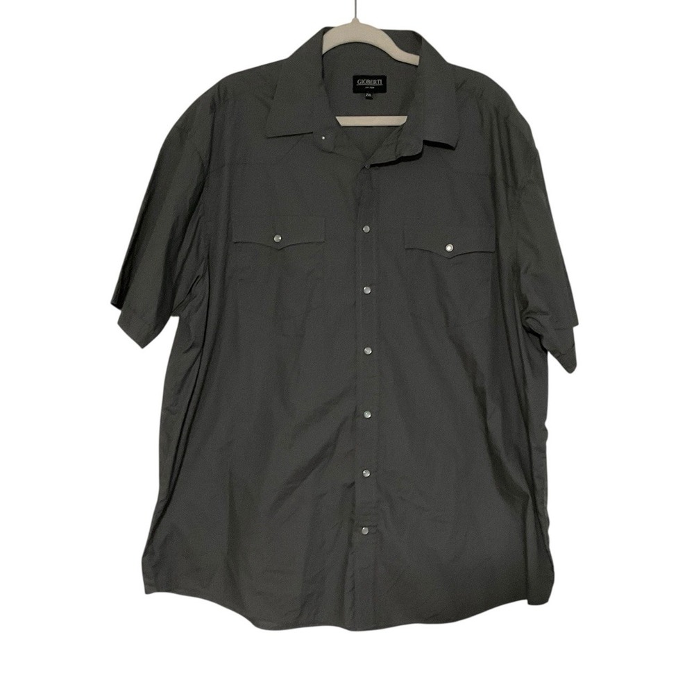 GIOBERTI Mens Gray Western Short Sleeve Pearl Snap Shirt Size‎ 2XL With Pockets